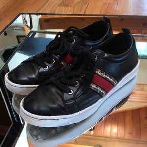 --Aldo Black and Red Women's Leather Sneakers